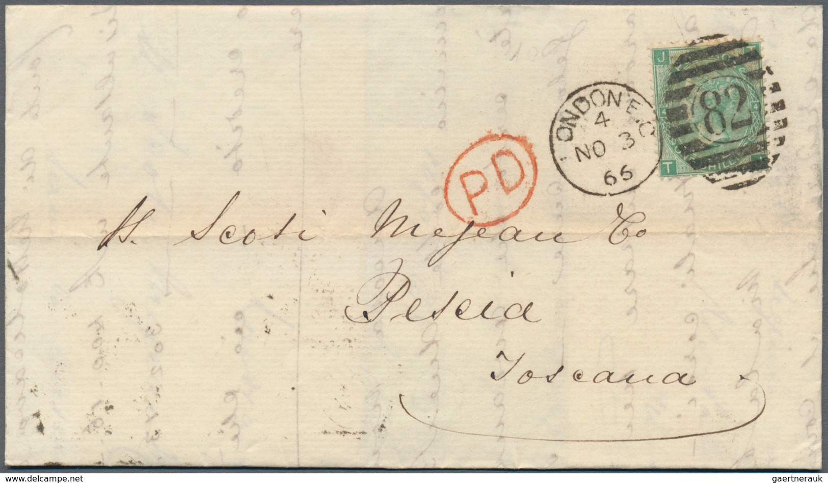 Großbritannien: 1861/1869, 6d. foreign rate franked by surface-printed issues, lot of 52 lettersheet