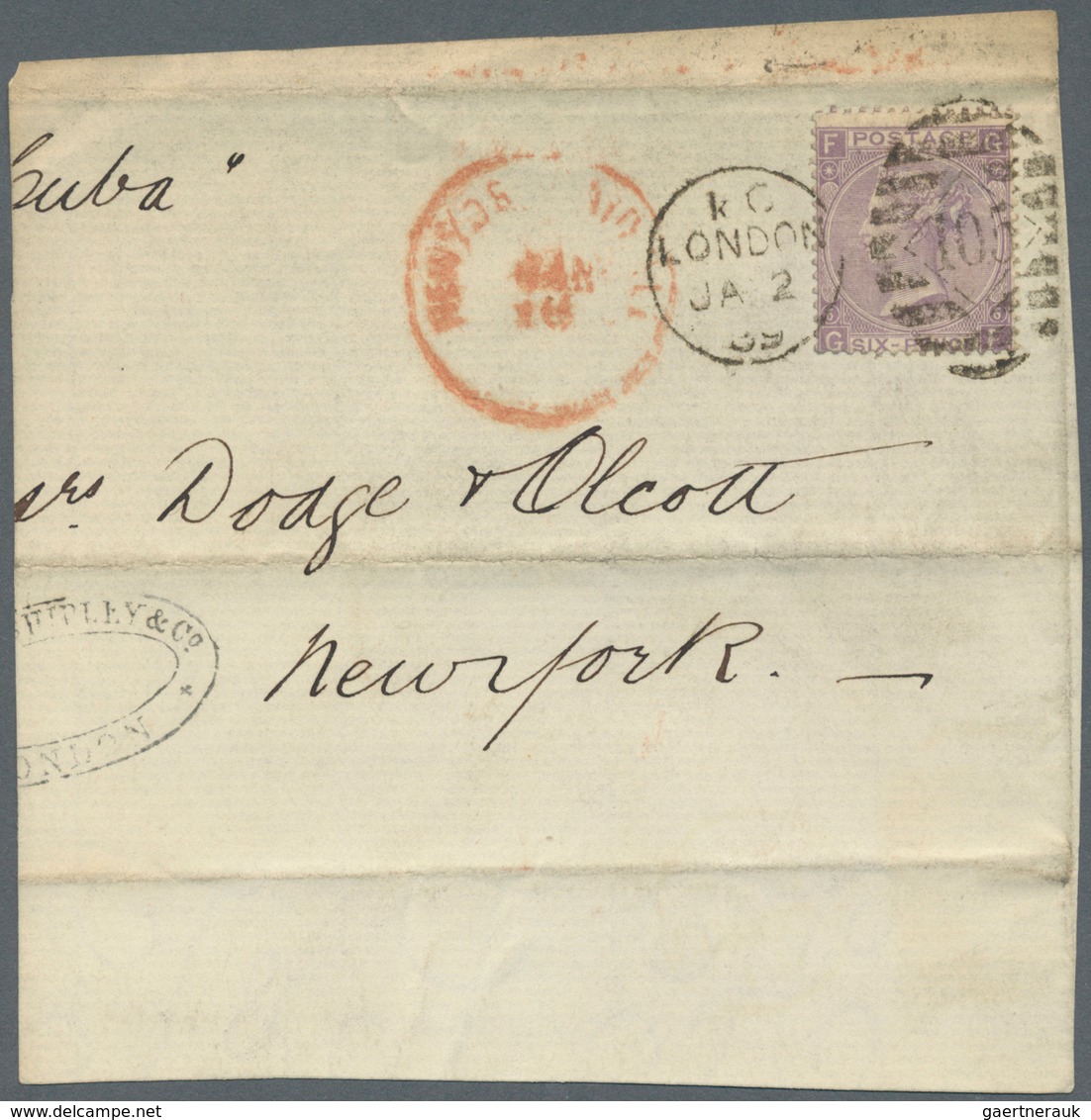 Großbritannien: 1861/1877, assortment of more than 40 fronts/large fragments addressed to New York,