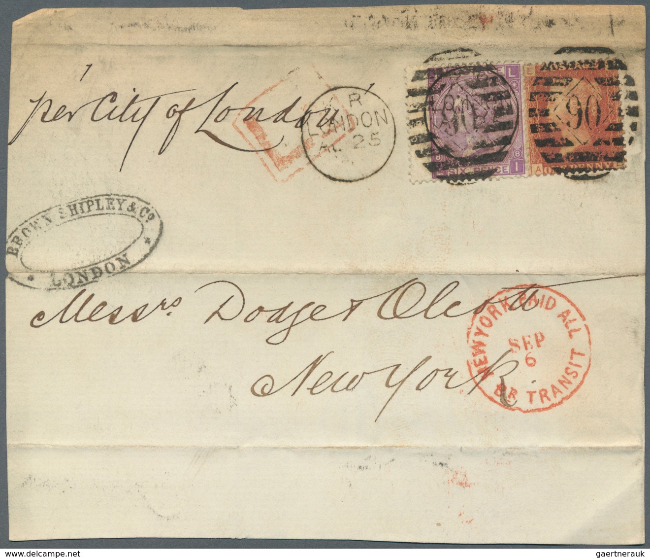 Großbritannien: 1868/1871, Assortment Of 59 Fronts/large Fragments Mainly Addressed To New York, Fra - Sonstige & Ohne Zuordnung