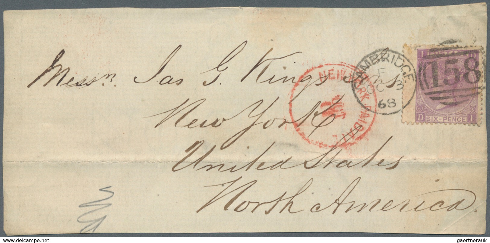 Großbritannien: 1868/1871, Assortment Of 59 Fronts/large Fragments Mainly Addressed To New York, Fra - Sonstige & Ohne Zuordnung