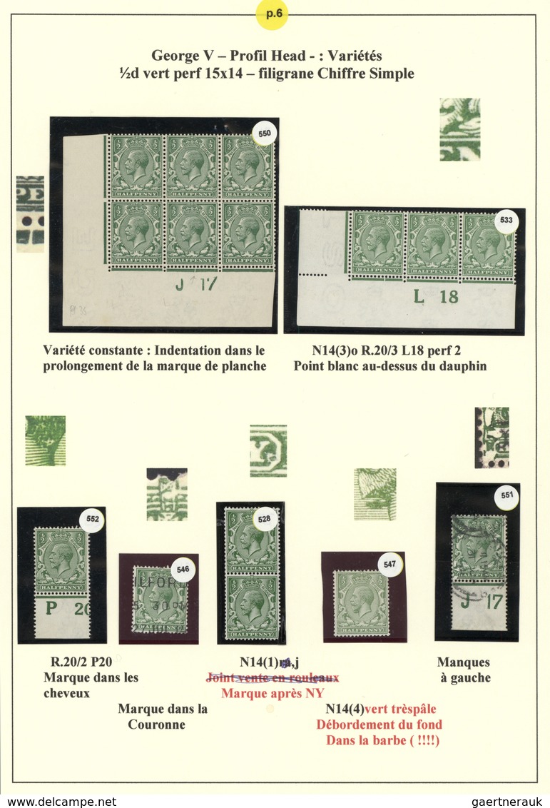 Großbritannien: 1913/1920, ½d. Green, Specialised Group Of 39 Stamps (incl. Units), Showing Controls - Sonstige & Ohne Zuordnung