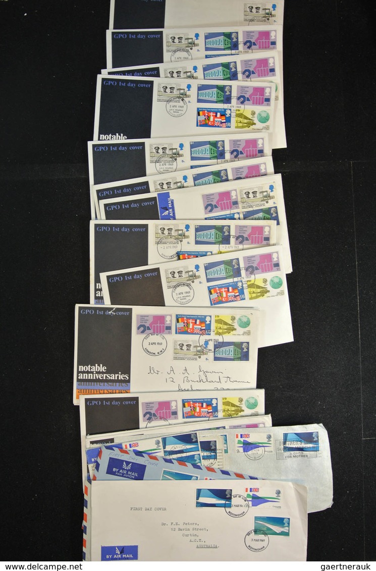 Großbritannien: 1946-1992: Massive stock of thousands of first day covers,(more than 3000!) incl. di