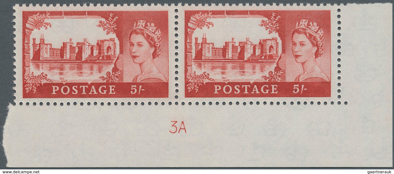 Großbritannien: 1955-58 Castles: Set Of Four Right Hand Corner Marginal Pairs Plus 5s. Corner Margin - Sonstige & Ohne Zuordnung