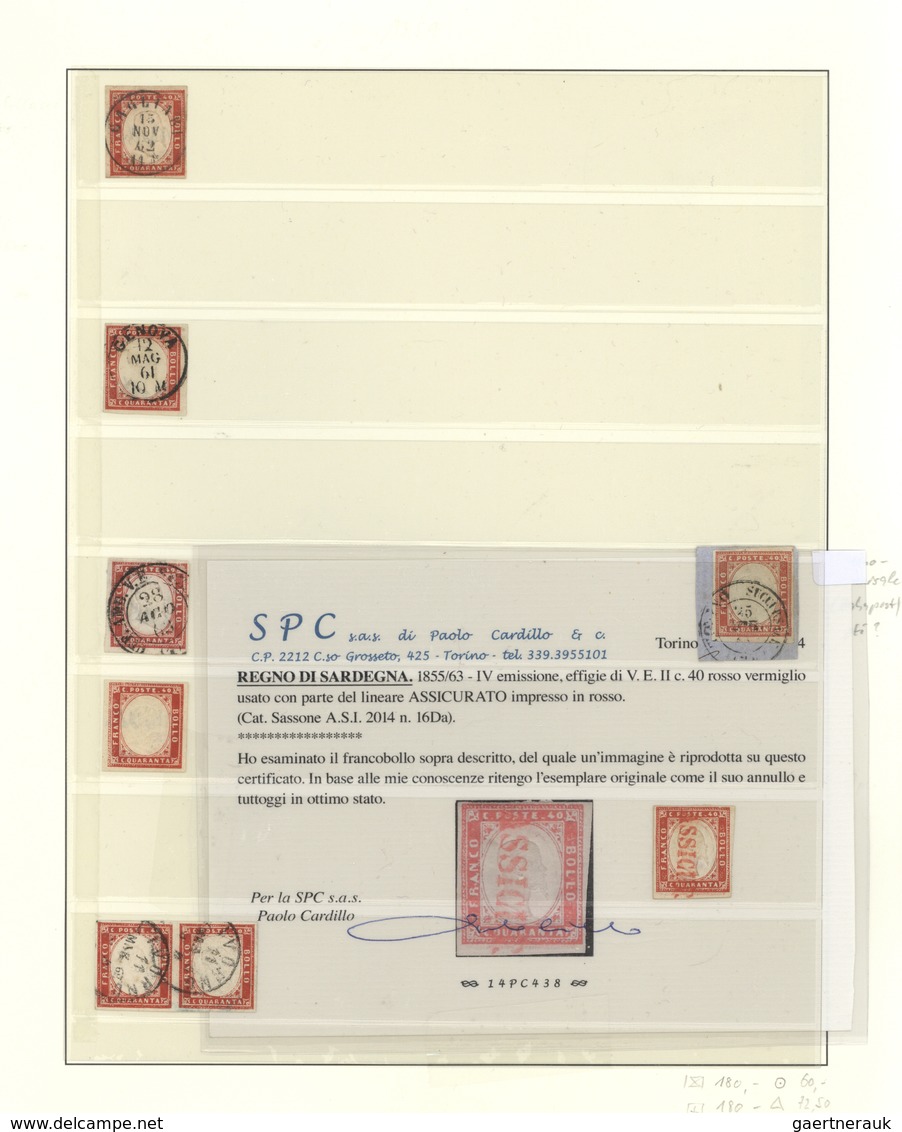 Italien - Altitalienische Staaten: Sardinien: 1855/1863, 4th Issue 40c. Red, Specialised Collection - Sardinia