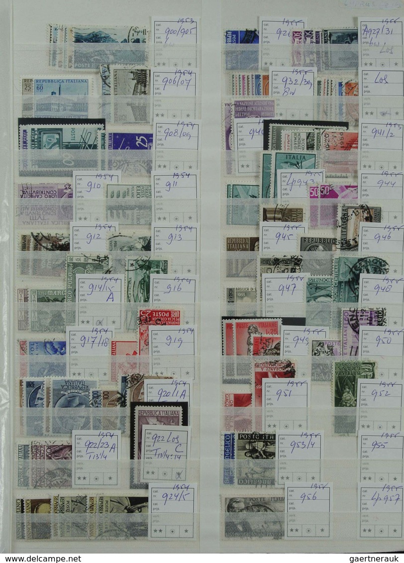 Italien: 1860-1998: Very extensive, MNH, mint hinged and used stock Italy 1860-1998 in 2 stockbooks.