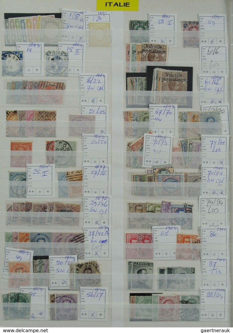 Italien: 1860-1998: Very extensive, MNH, mint hinged and used stock Italy 1860-1998 in 2 stockbooks.