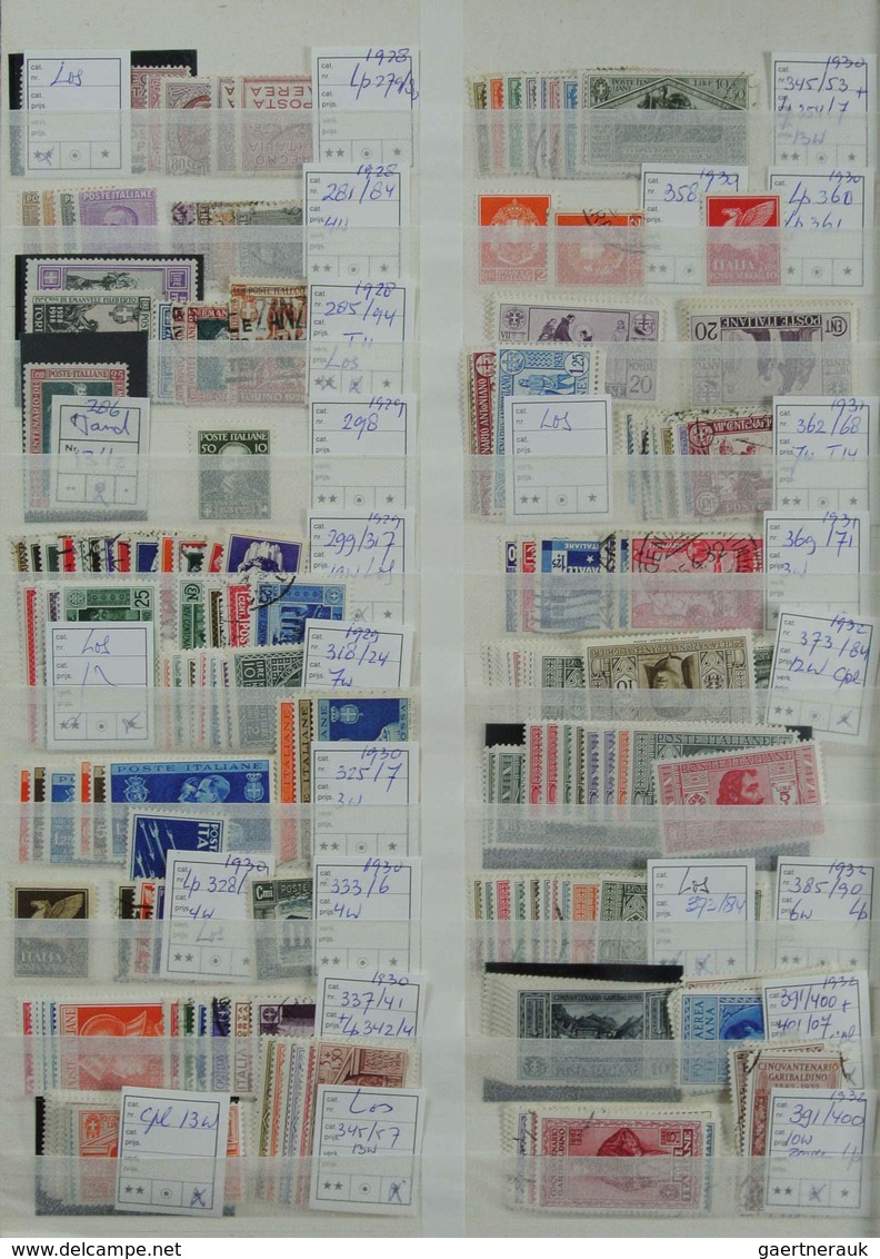 Italien: 1860-1998: Very extensive, MNH, mint hinged and used stock Italy 1860-1998 in 2 stockbooks.