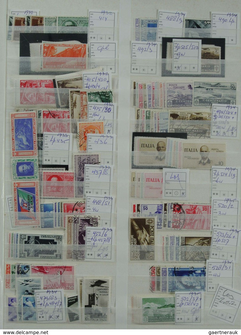 Italien: 1860-1998: Very extensive, MNH, mint hinged and used stock Italy 1860-1998 in 2 stockbooks.