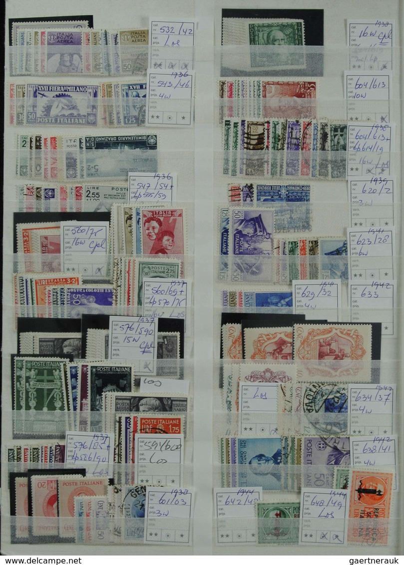 Italien: 1860-1998: Very extensive, MNH, mint hinged and used stock Italy 1860-1998 in 2 stockbooks.