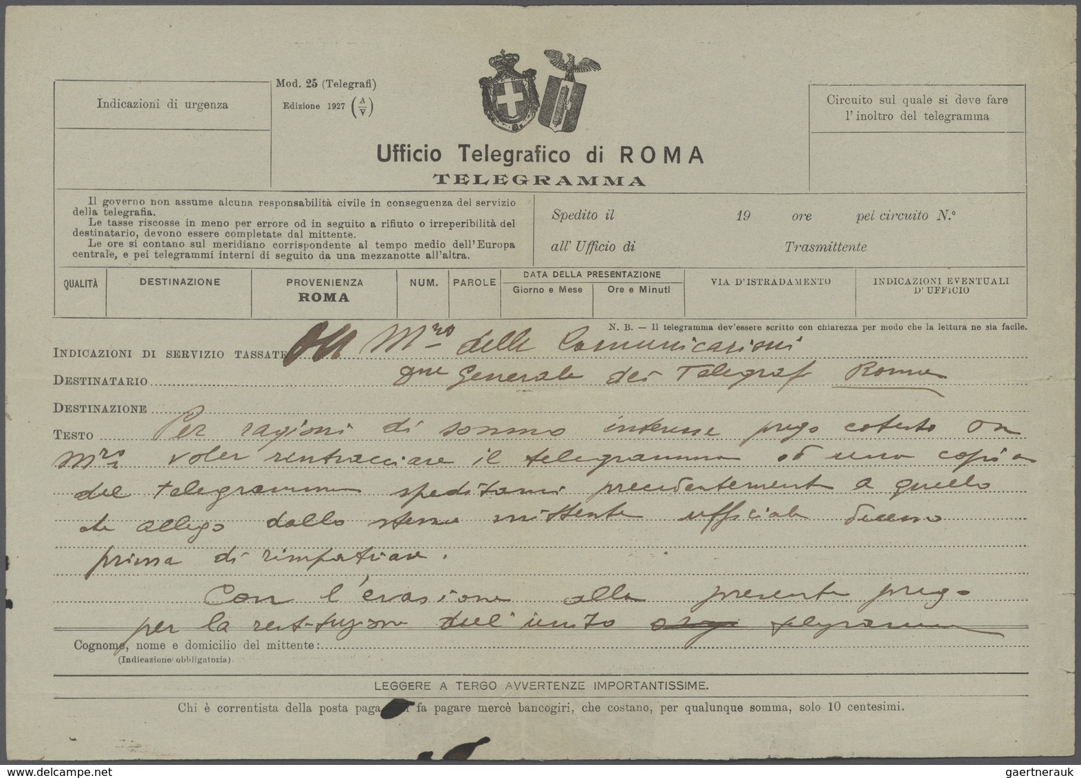 Italien: 1862/1980 (ca.), Telegrafie, Sammlung Mit Rund 40 Belegen, Ab Formular Für Die Aufgabe Eine - Sammlungen