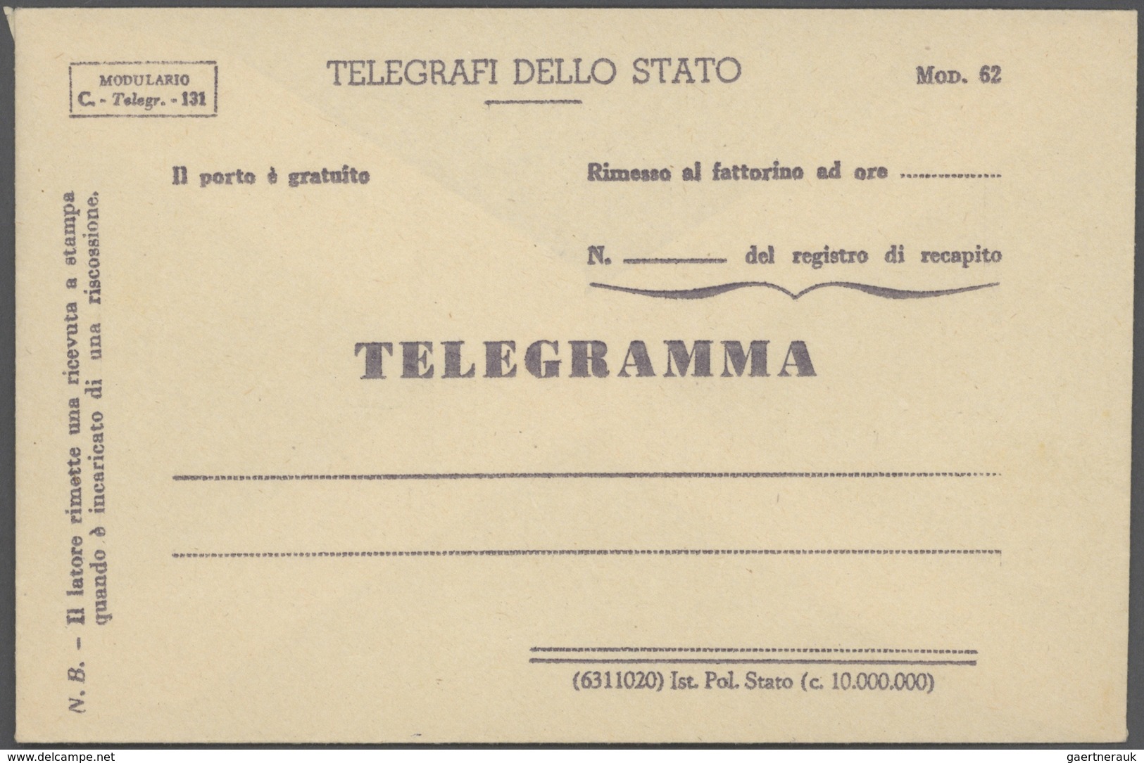 Italien: 1862/1980 (ca.), Telegrafie, Sammlung Mit Rund 40 Belegen, Ab Formular Für Die Aufgabe Eine - Sammlungen
