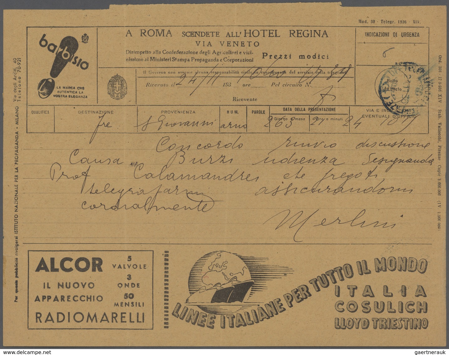 Italien: 1862/1980 (ca.), Telegrafie, Sammlung mit rund 40 Belegen, ab Formular für die Aufgabe eine