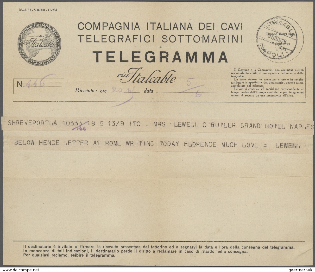 Italien: 1862/1980 (ca.), Telegrafie, Sammlung mit rund 40 Belegen, ab Formular für die Aufgabe eine