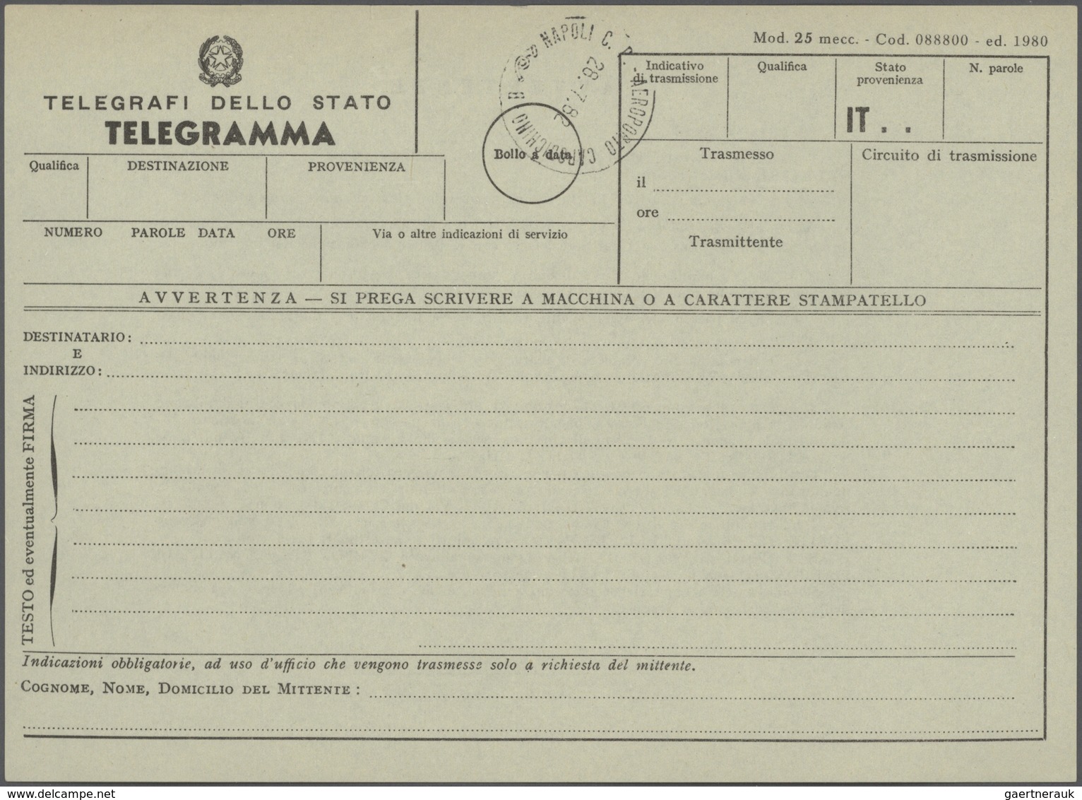 Italien: 1862/1980 (ca.), Telegrafie, Sammlung mit rund 40 Belegen, ab Formular für die Aufgabe eine