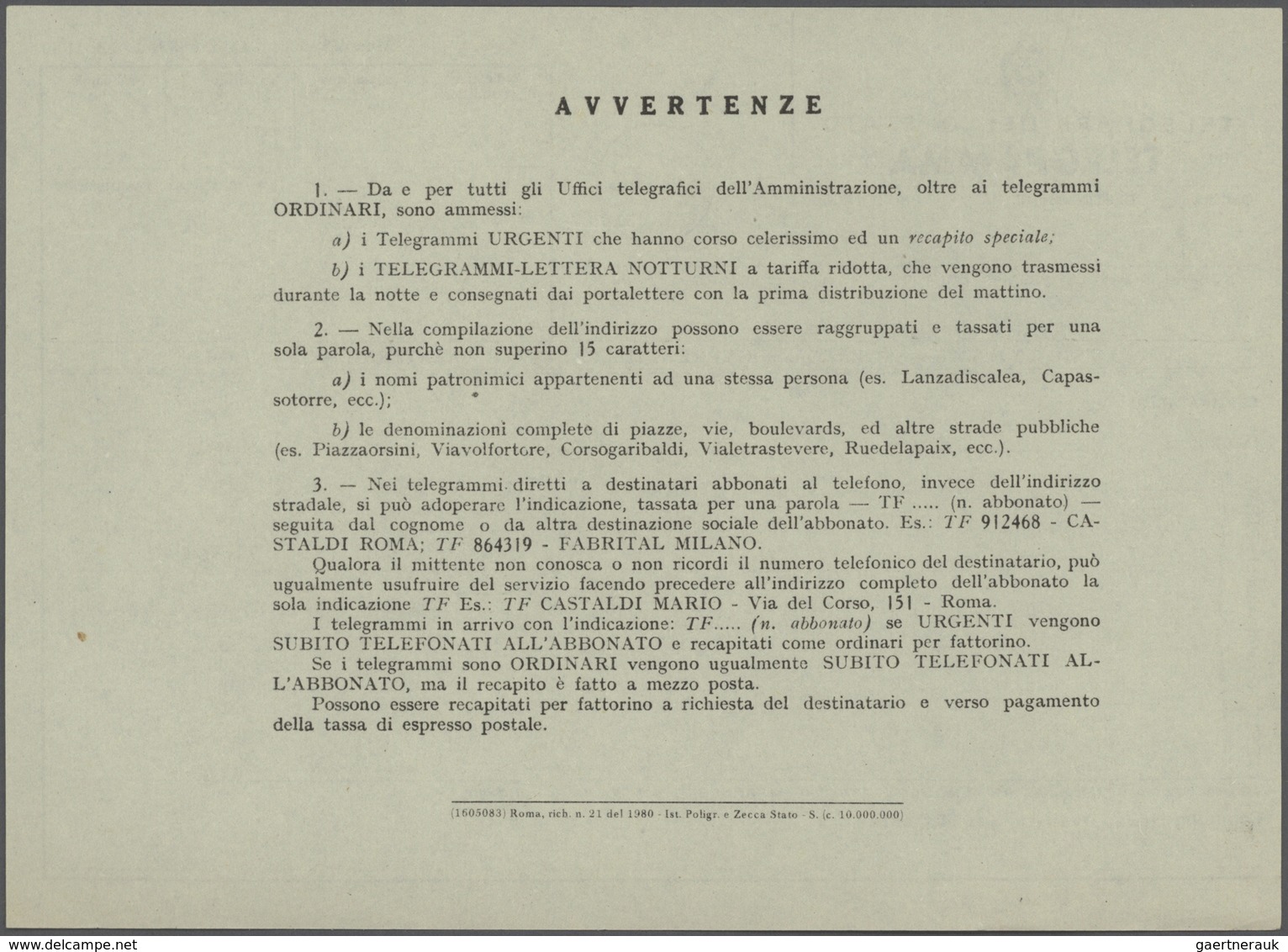 Italien: 1862/1980 (ca.), Telegrafie, Sammlung mit rund 40 Belegen, ab Formular für die Aufgabe eine