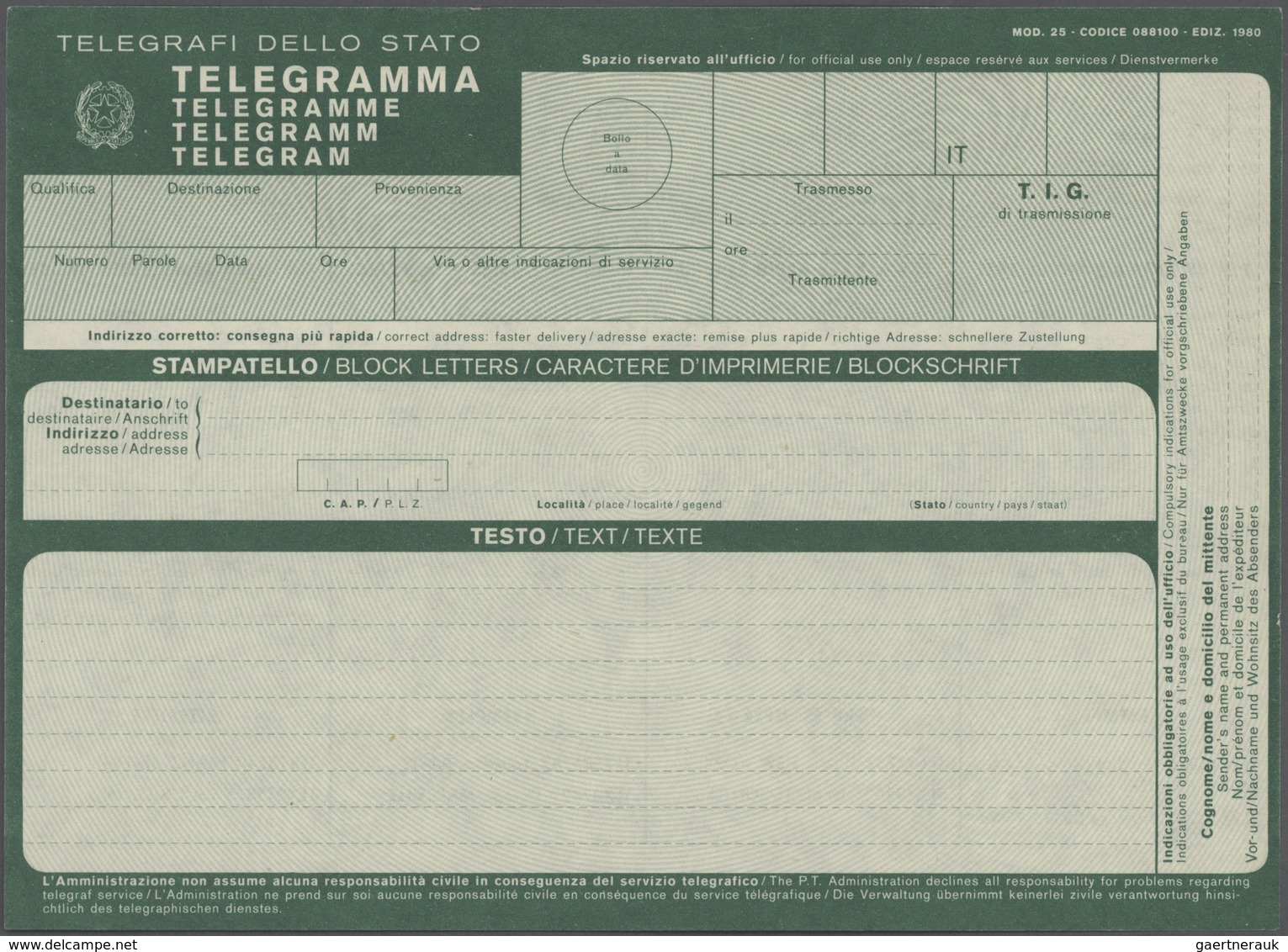 Italien: 1862/1980 (ca.), Telegrafie, Sammlung mit rund 40 Belegen, ab Formular für die Aufgabe eine