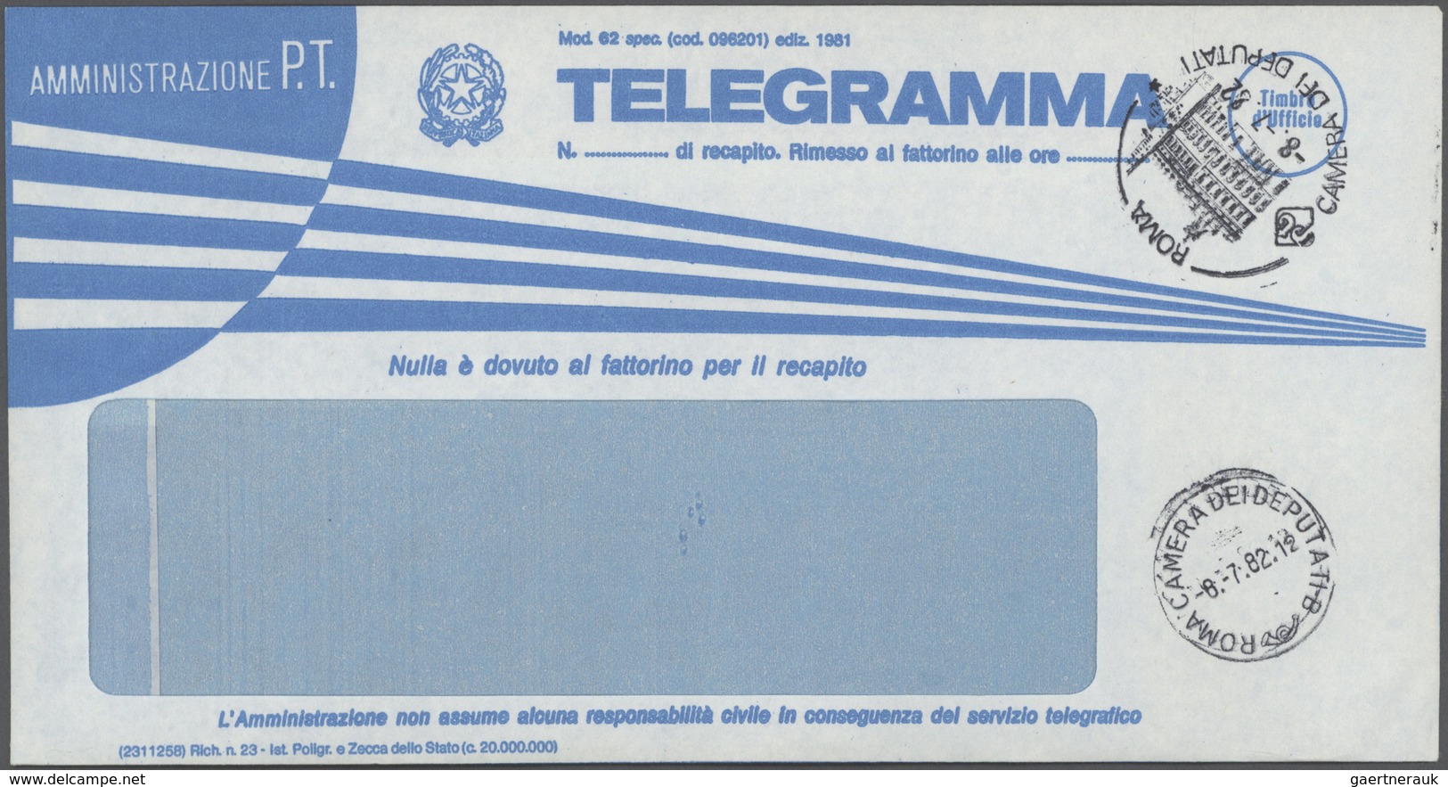 Italien: 1862/1980 (ca.), Telegrafie, Sammlung mit rund 40 Belegen, ab Formular für die Aufgabe eine