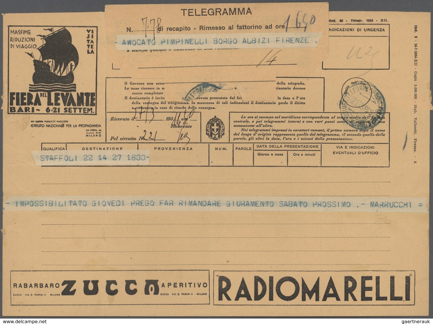 Italien: 1862/1980 (ca.), Telegrafie, Sammlung mit rund 40 Belegen, ab Formular für die Aufgabe eine