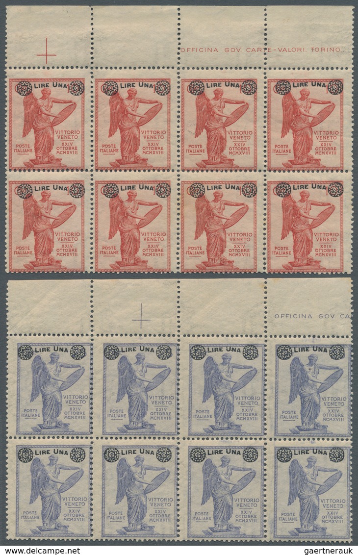 Italien: 1924, Overprinted Issue Complete Set Of 4 Values, Each In 12 Blocks And Over 110 Complete S - Sammlungen