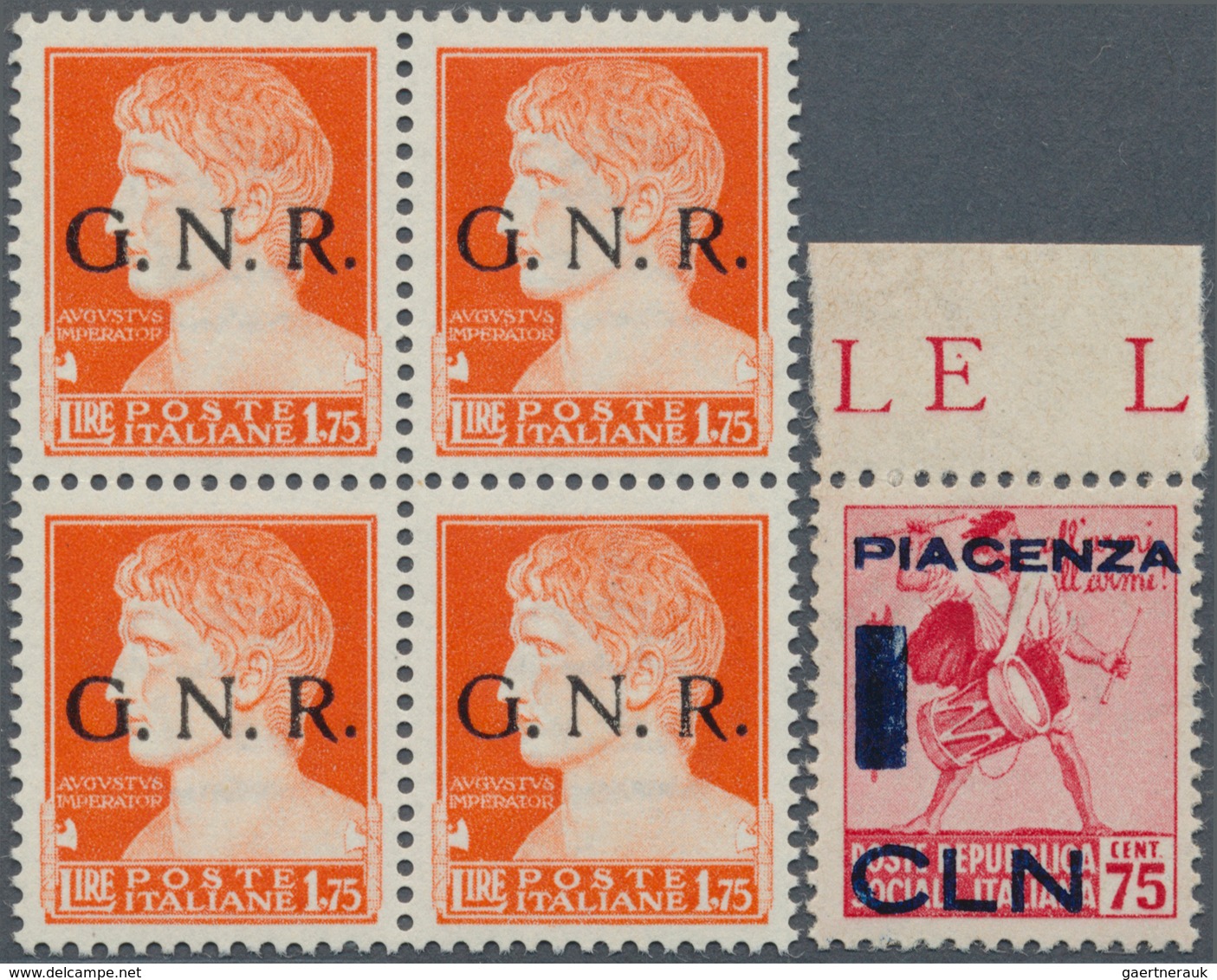 Italien: 1944/1945, Chiefly Mint Lot Of Repubblica Sociale And G.N.R. Overprints, Also Piacenza Loca - Sammlungen