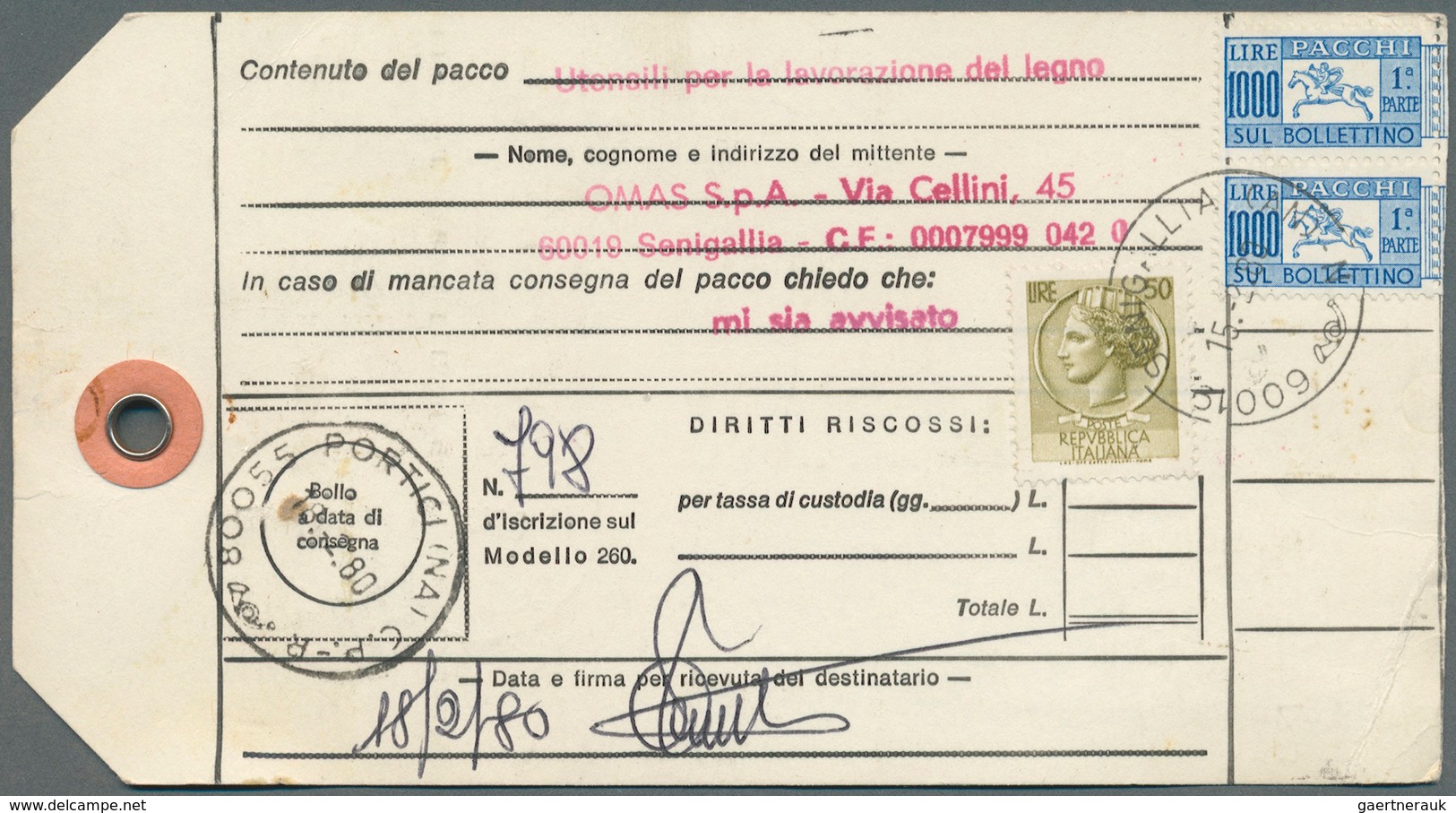 Italien: 1950/1980 240+ Letters, Packet Cards, Post Cards, Post Forms (many Of Them Franked), Avis D - Sammlungen