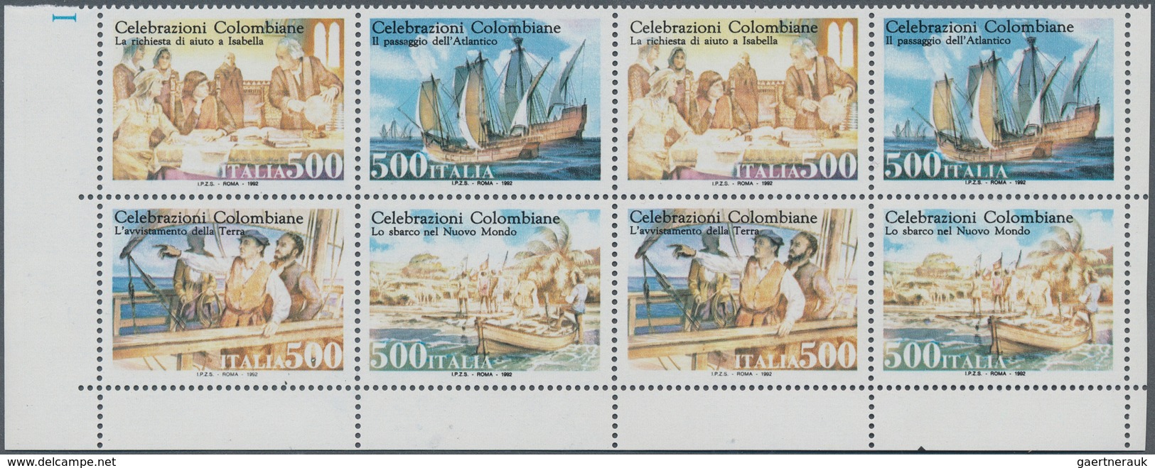 Italien: 1992, 500 Years Discovery Of America Se-tenant Set Of Four With MISSING COLOURS (red, Green - Sammlungen