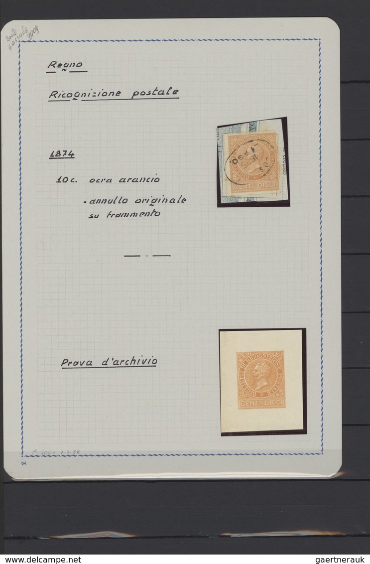 Italien - Verrechnungsmarken: 1874, 10c. Bistre (Mi./Sass.no 1) On Piece 1.8.1885 Plus Imperf. Prova - Steuermarken