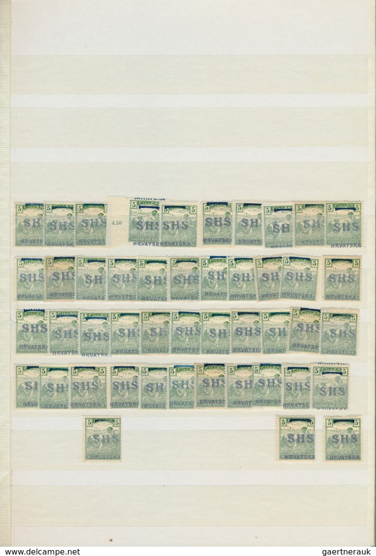 Jugoslawien: 1918, Issues for Croatia, SHS overprints on Hungary, comprising apprx. 1.600 stamps inc