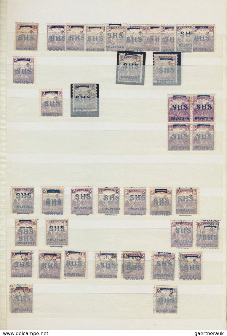 Jugoslawien: 1918, Issues for Croatia, SHS overprints on Hungary, comprising apprx. 1.600 stamps inc