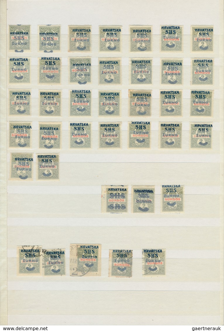 Jugoslawien: 1918, Issues for Croatia, SHS overprints on Hungary, comprising apprx. 1.600 stamps inc