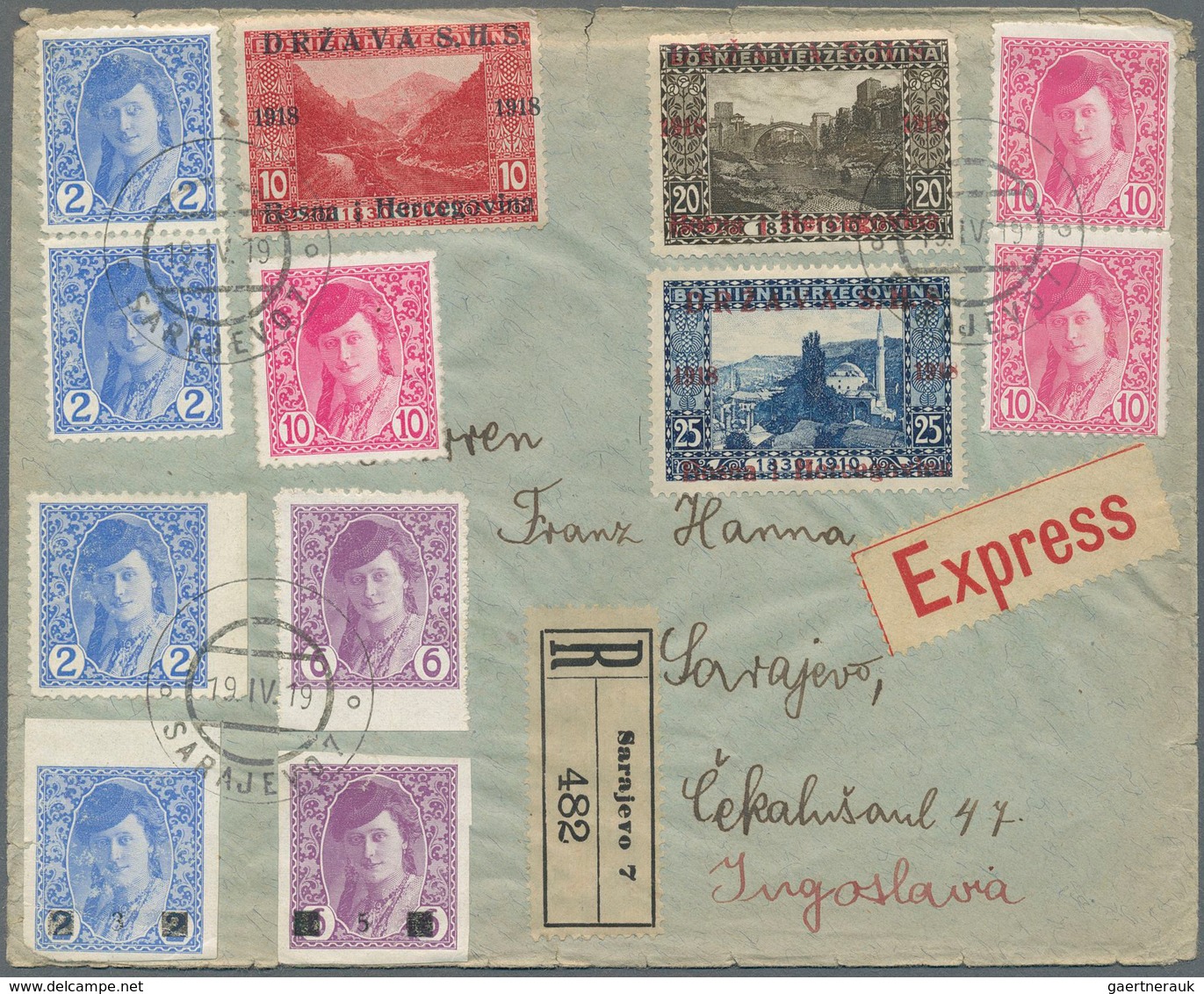 Jugoslawien: 1919, Lot Of 13 Covers Mainly Bearing Overprint Stamps, Incl. Registered And Express Ma - Briefe U. Dokumente