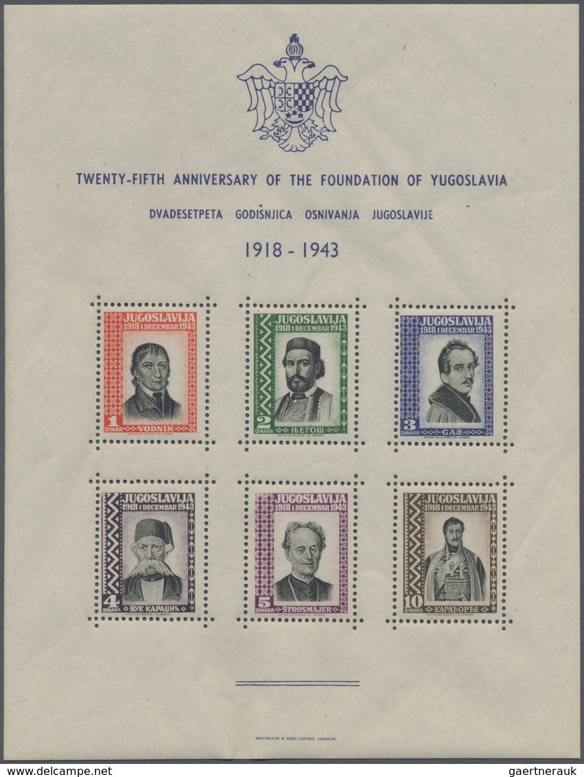 Jugoslawien: 1937/1943, Lot Of Souvenir Sheets: 1937 Stamp Exhibtion (17) And 1943 25th Anniversary - Briefe U. Dokumente