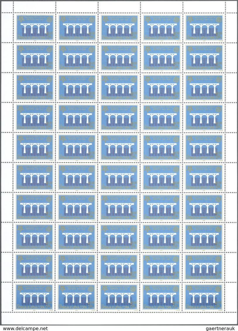 Jugoslawien: 2006, "50 Jahre Europamarken". Lot Von 1.000 Sätzen In Bogen Und 1.000 Blockgarnituren - Briefe U. Dokumente