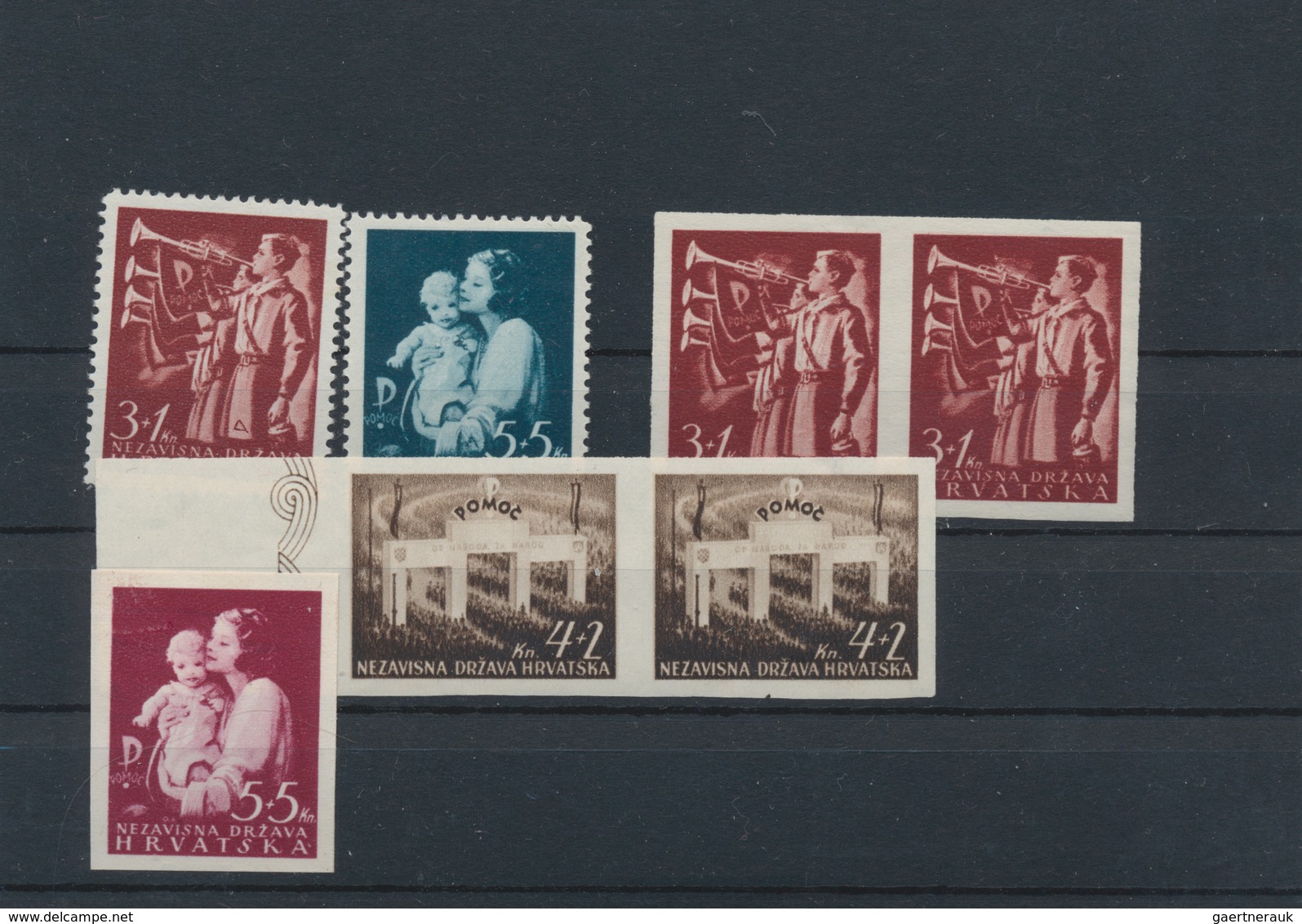 Kroatien: 1942, 3 K To 5 K "POMOC" Always In Unperforated Mint Never Hinged Pair, In Addition To It - Kroatien