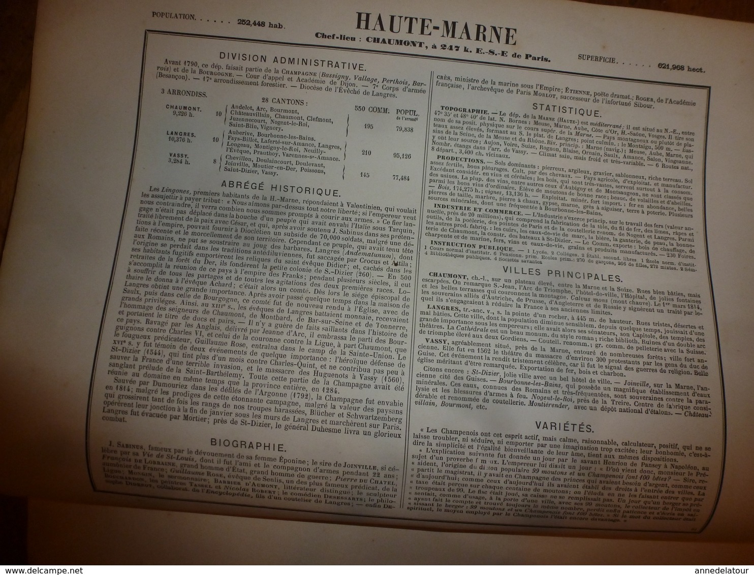 1880 Hte MARNE  (Chaumont Langres,Vassy,Doulevant,Arc,Andelot,Joinville,etc) Carte Géo-Descriptive: Edit Migeon,géograph - Cartes Géographiques