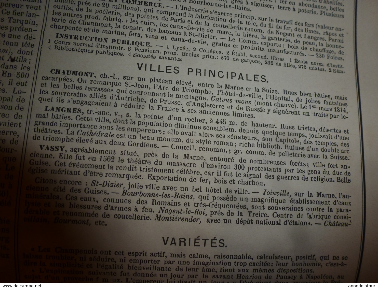 1880 Hte MARNE  (Chaumont Langres,Vassy,Doulevant,Arc,Andelot,Joinville,etc) Carte Géo-Descriptive: Edit Migeon,géograph