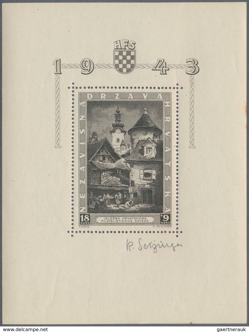 Kroatien: 1943, Stamp Exhibition Zagreb, Souvenir Sheet With Signature Of Designer "Seizinger", Lot - Kroatien