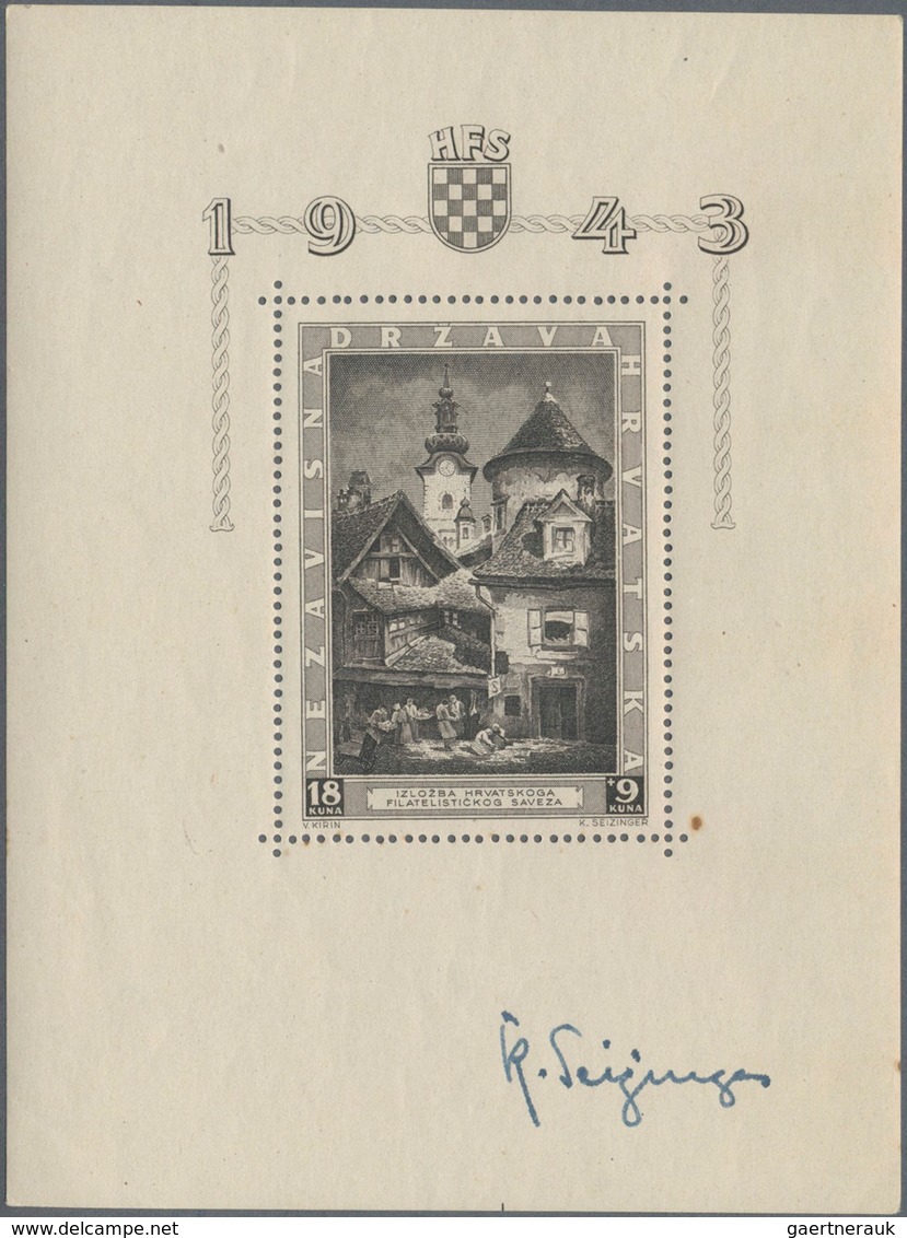 Kroatien: 1943, Stamp Exhibition Zagreb, Souvenir Sheet With Signature Of Designer "Seizinger", Lot - Kroatien