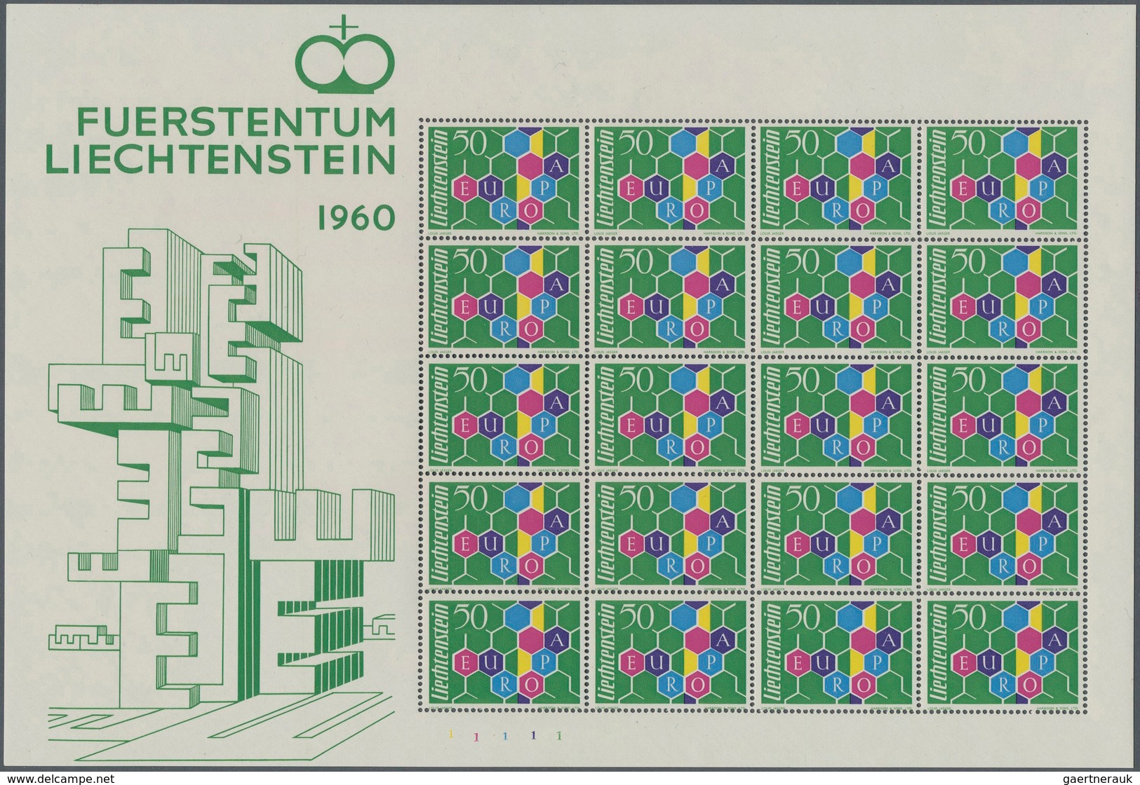 Liechtenstein: 1960, 50 Rp. Europa, Zwei Kleinbogen Zu Je 20 Werten Postfrisch (kl. Beanstandungen N - Sammlungen