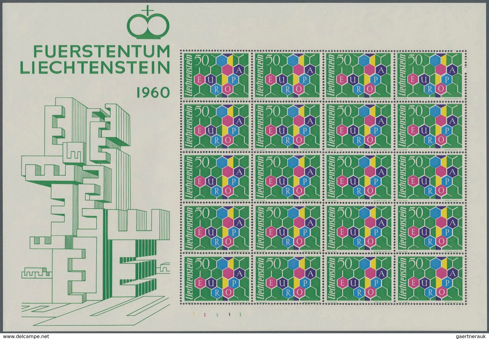 Liechtenstein: 1960, 50 Rp. Europa, Zwei Kleinbogen Zu Je 20 Werten Postfrisch (kl. Beanstandungen N - Sammlungen