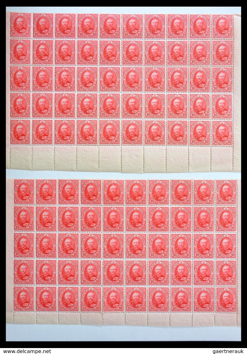 Luxemburg: 1891-1893: Lot MNH sheets and sheetparts of Luxembourg 1891-1893, 10 cents till 1 Frank,