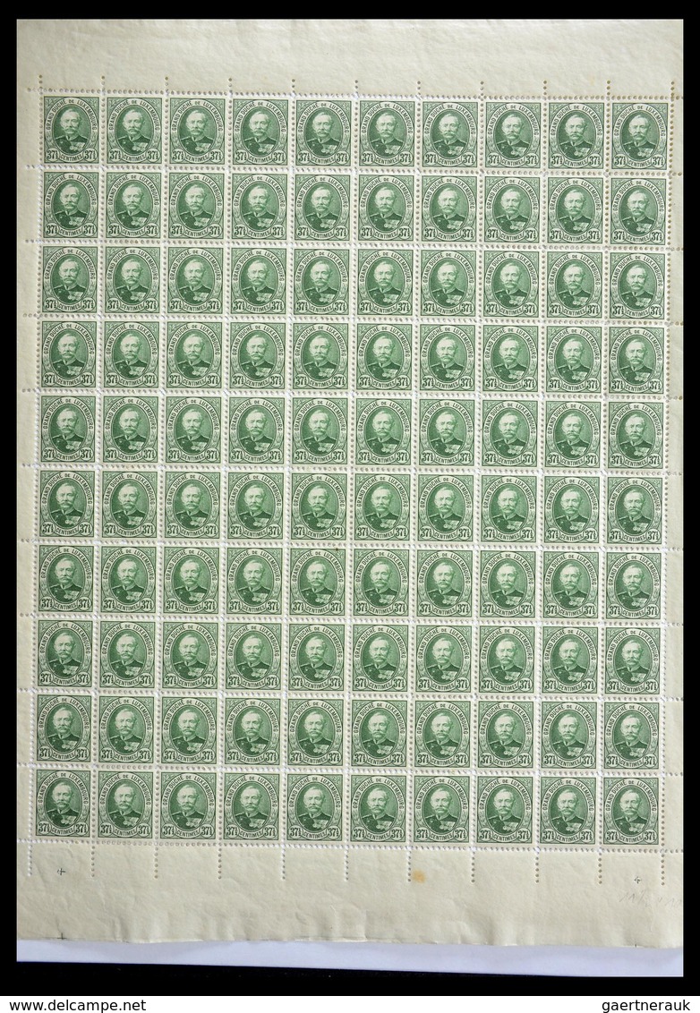 Luxemburg: 1891-1893: Lot MNH sheets and sheetparts of Luxembourg 1891-1893, 10 cents till 1 Frank,