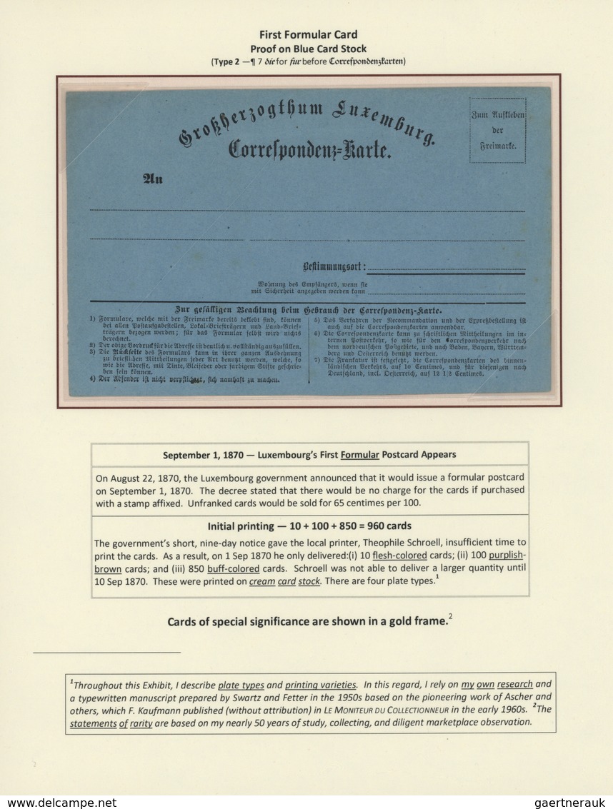 Luxemburg - Ganzsachen: 1870-1882 LUXEMBOURG'S COAT OF ARMS POSTAL STATIONERY: Exhibition collection