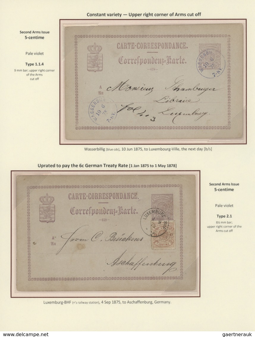 Luxemburg - Ganzsachen: 1870-1882 LUXEMBOURG'S COAT OF ARMS POSTAL STATIONERY: Exhibition collection