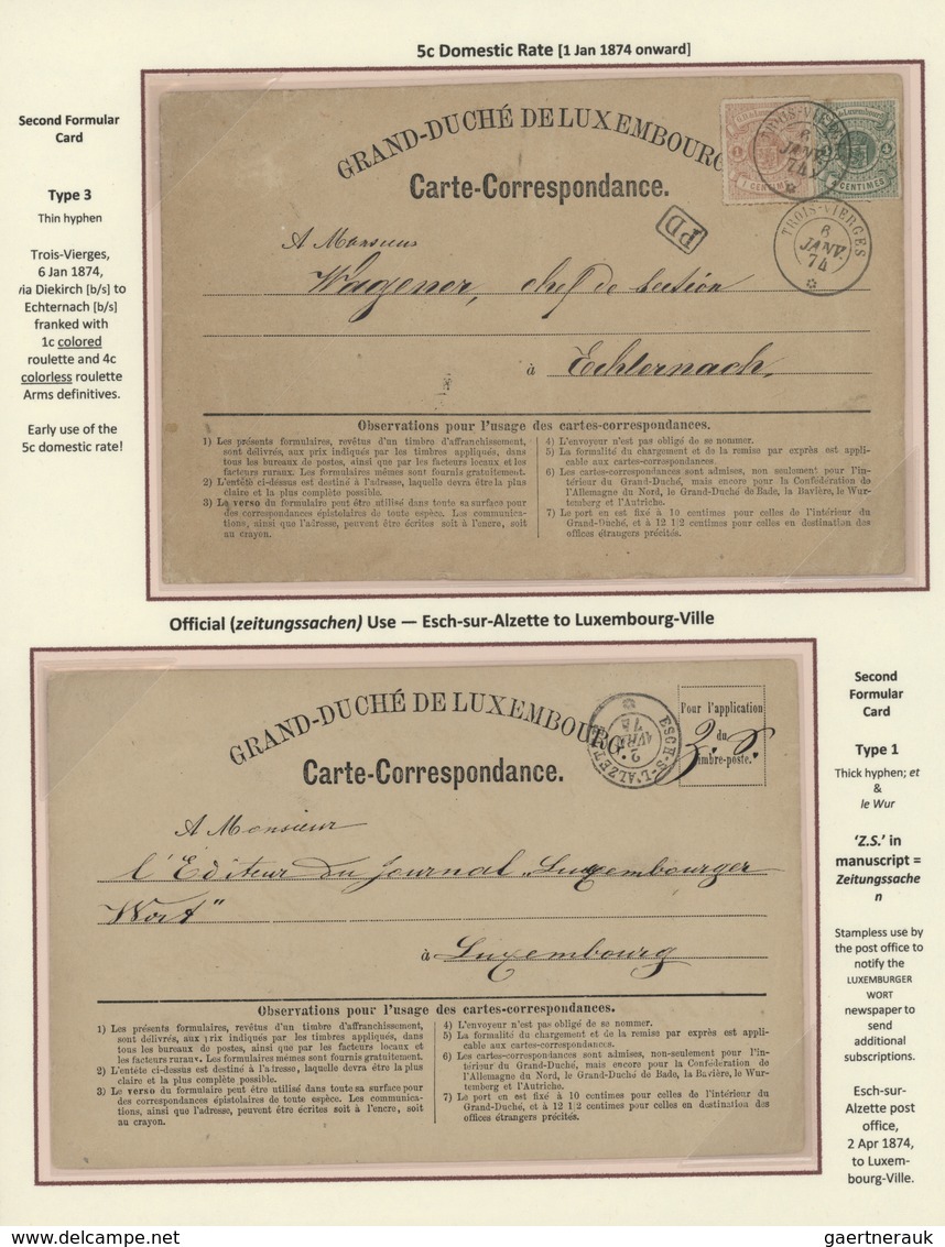 Luxemburg - Ganzsachen: 1870-1882 LUXEMBOURG'S COAT OF ARMS POSTAL STATIONERY: Exhibition collection