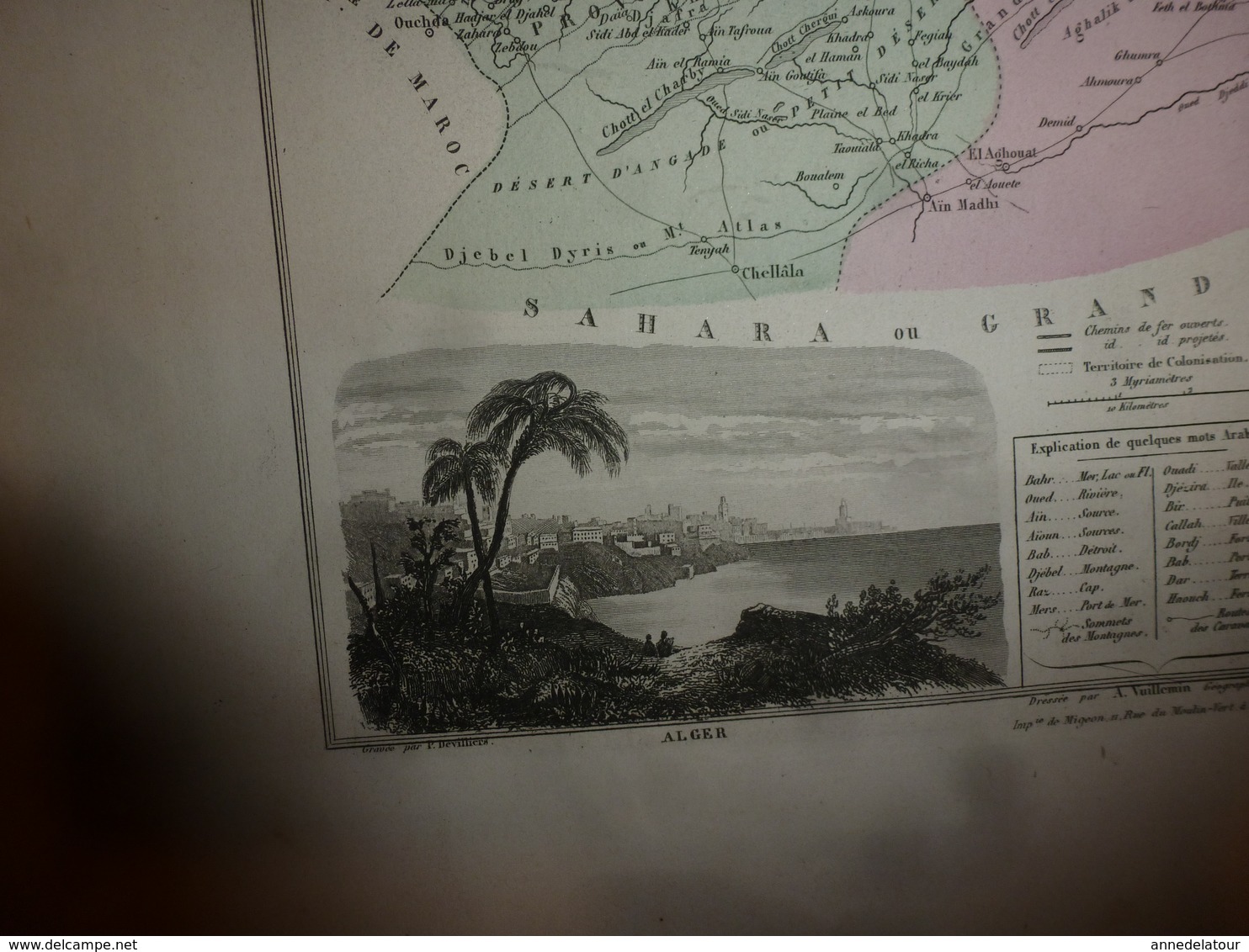 1880 ALGERIE  (Alger,Constantine,Oran,Bône,Sétif,Tlemcen,Bougie,Guelma,etc) Carte Géo-Descriptive: Edit Migeon,géograph - Cartes Géographiques
