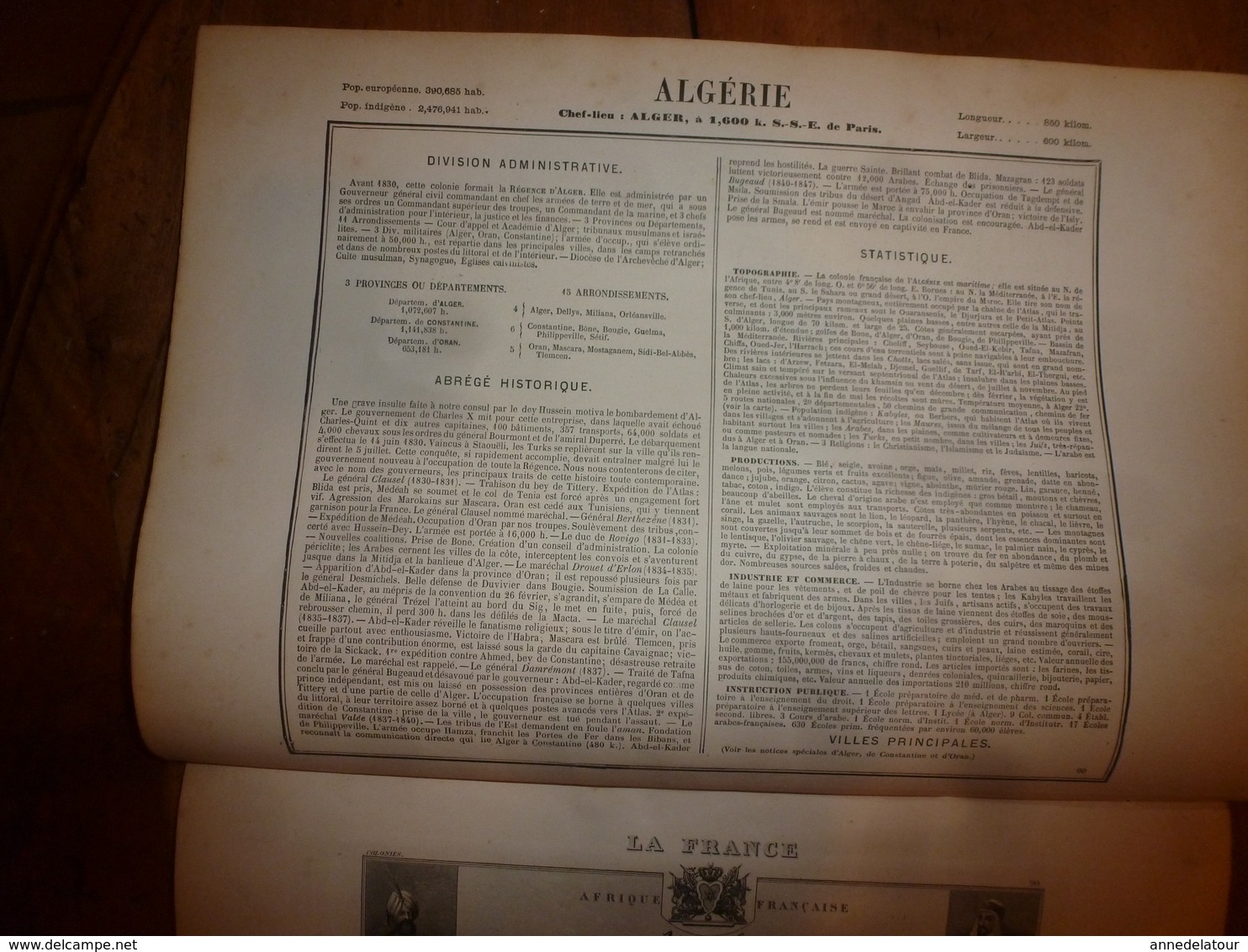 1880 ALGERIE  (Alger,Constantine,Oran,Bône,Sétif,Tlemcen,Bougie,Guelma,etc) Carte Géo-Descriptive: Edit Migeon,géograph