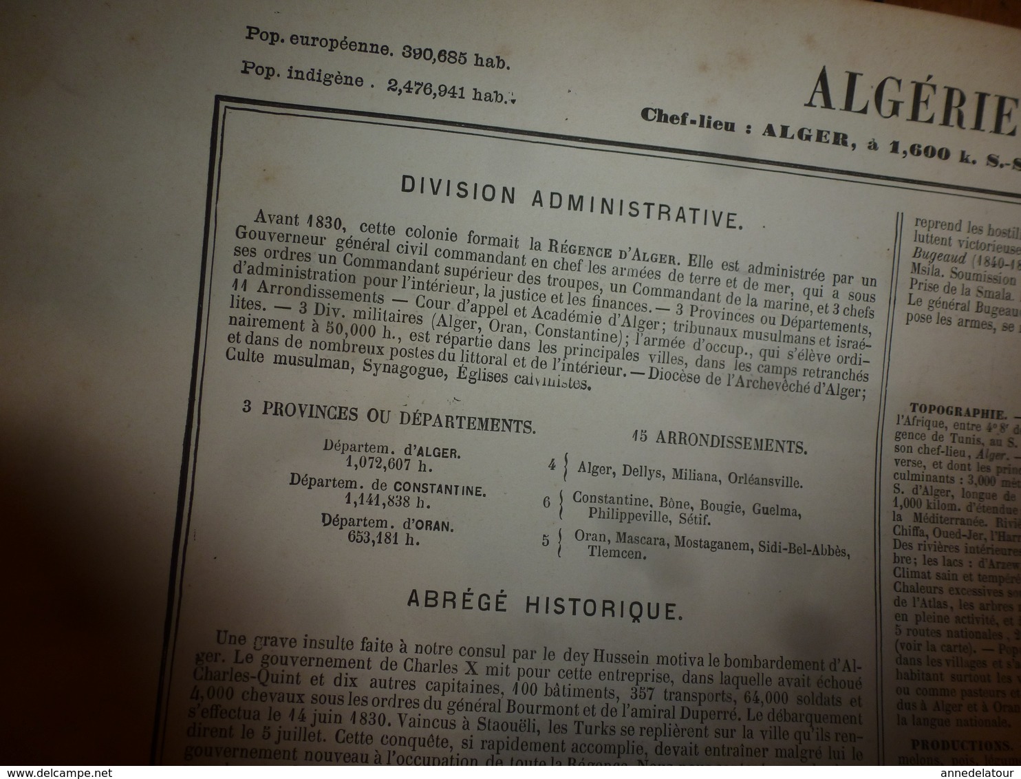 1880 ALGERIE  (Alger,Constantine,Oran,Bône,Sétif,Tlemcen,Bougie,Guelma,etc) Carte Géo-Descriptive: Edit Migeon,géograph