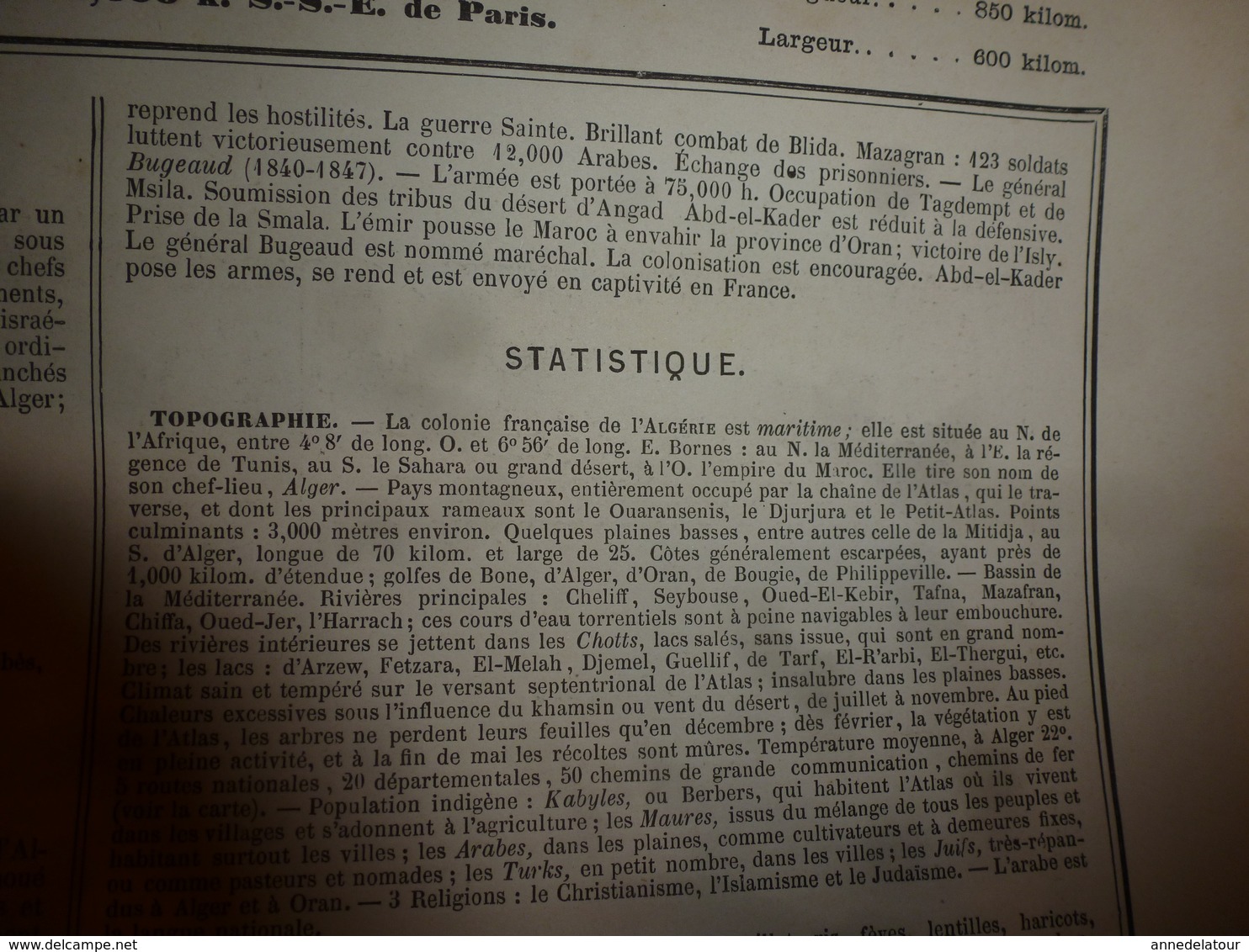 1880 ALGERIE  (Alger,Constantine,Oran,Bône,Sétif,Tlemcen,Bougie,Guelma,etc) Carte Géo-Descriptive: Edit Migeon,géograph