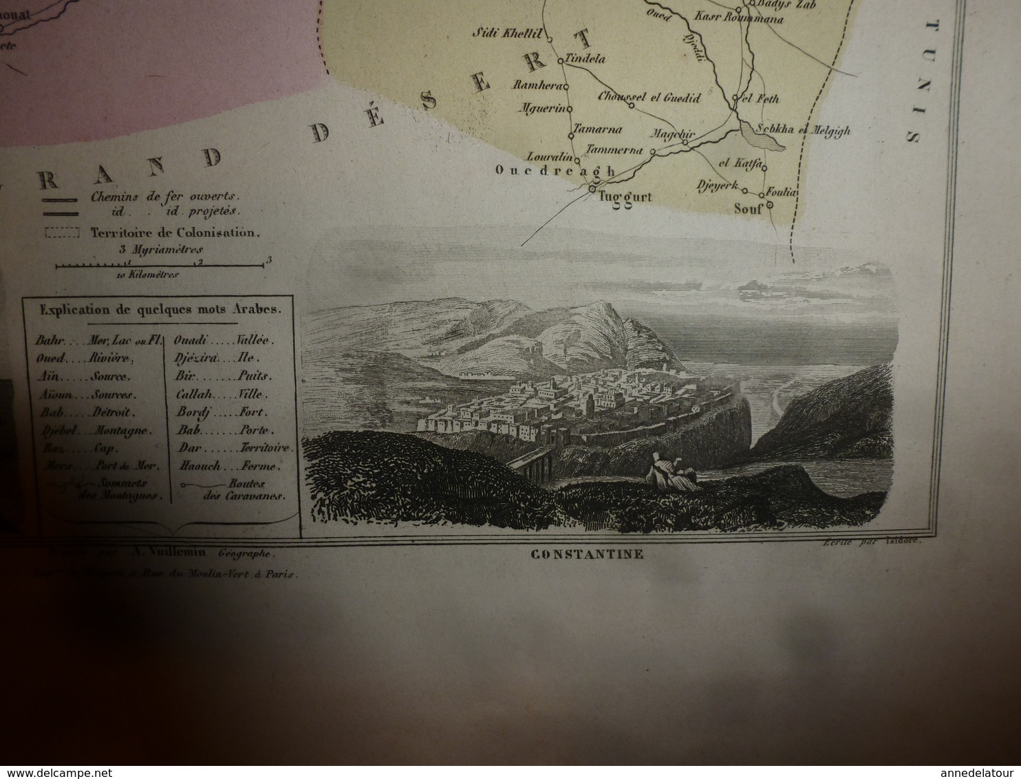 1880 ALGERIE  (Alger,Constantine,Oran,Bône,Sétif,Tlemcen,Bougie,Guelma,etc) Carte Géo-Descriptive: Edit Migeon,géograph